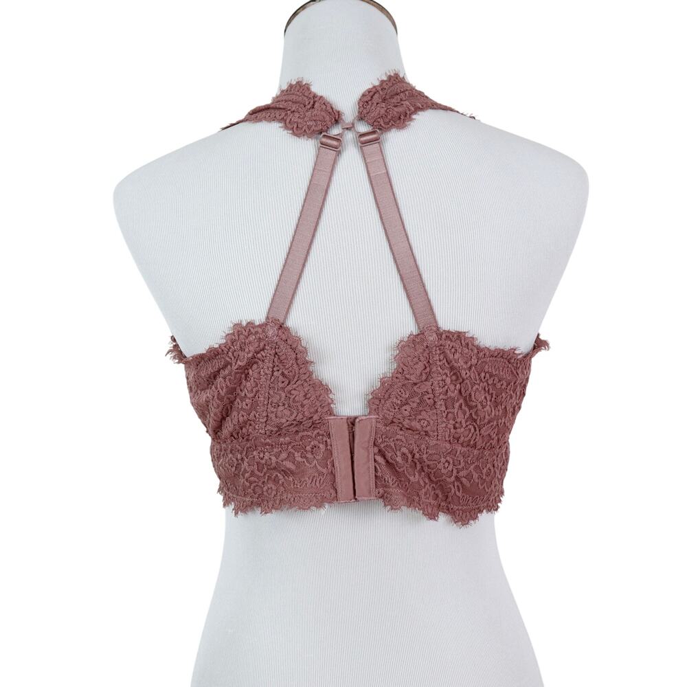 Aerie Size XL Eyelash Lace Lightly Padded Plunge Bralette Dusty Pink - Picture 6 of 10